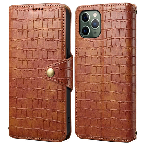 Leather Case for iPhone 12 / 12 Pro Crocodile Texture Wallet Shockproof Phone Cover - Brown - 1