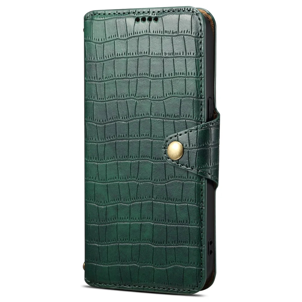 Leather Case for iPhone 13 Pro Drop Protection Crocodile Texture Wallet Phone Cover - Green - 5