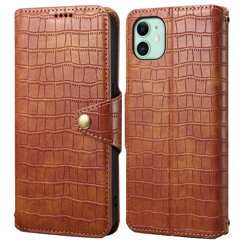 For iPhone 11 Cover Crocodile Texture Leather Case Classic Wallet Stand Cover - Brown - 1