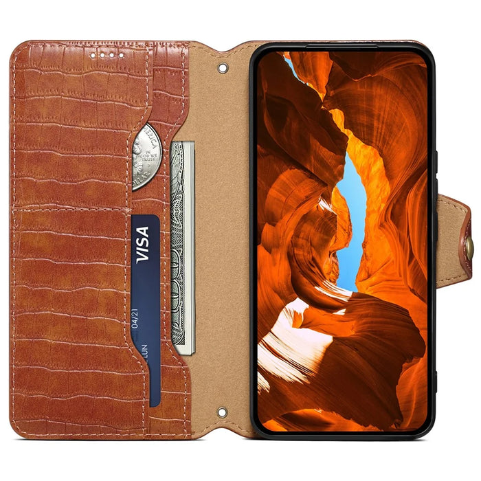 For iPhone 7 / 8 / SE (2020) / SE (2022) Case Folio Stand Feature Crocodile Texture Leather Phone Cover - Brown - 2