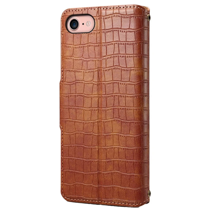 For iPhone 7 / 8 / SE (2020) / SE (2022) Case Folio Stand Feature Crocodile Texture Leather Phone Cover - Brown - 6