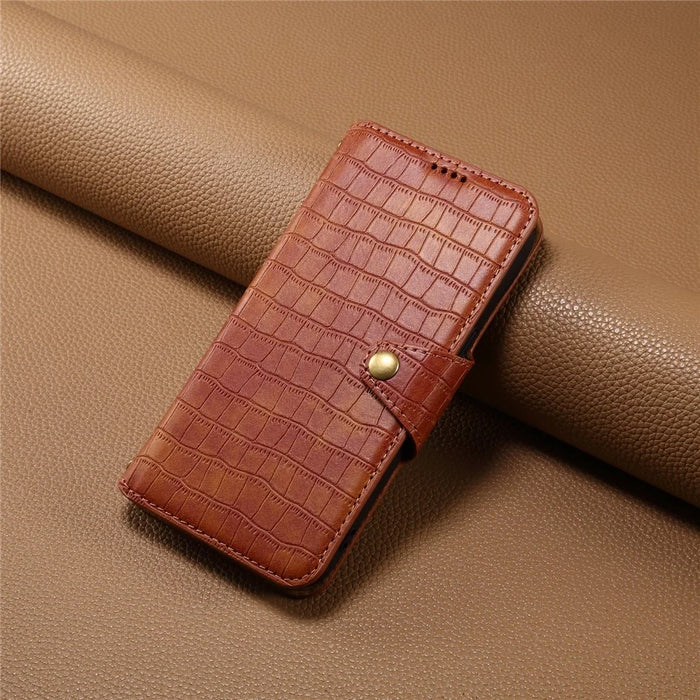 For iPhone 7 / 8 / SE (2020) / SE (2022) Case Folio Stand Feature Crocodile Texture Leather Phone Cover - Brown - 7