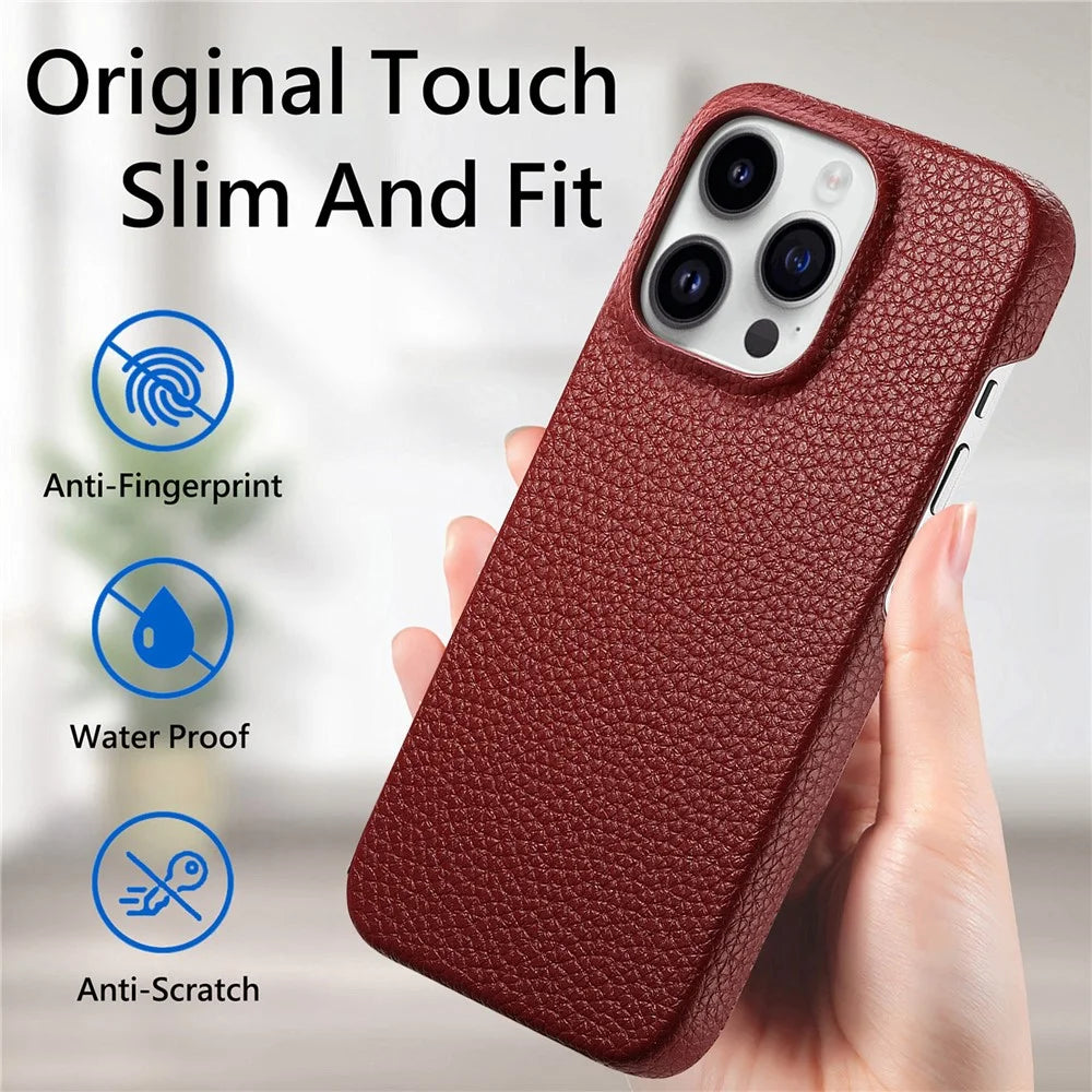 Y1 For iPhone 14 Pro Case Litchi Texture Leather+PC Anti-fingerprint Protective Shell - Red - 5