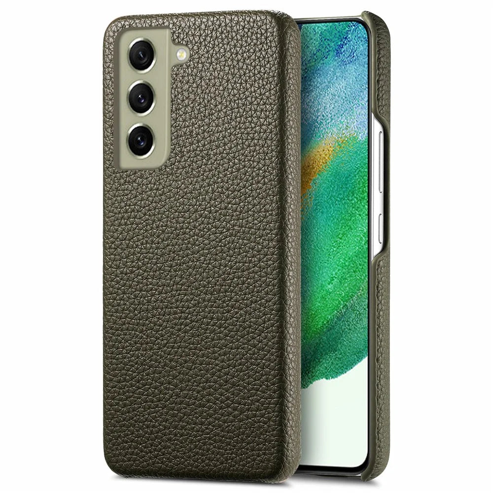 Y1 For Samsung Galaxy S21 FE 5G Case Anti-Scratch Litchi Texture PU+PC Phone Cover - Midnight Green - 1
