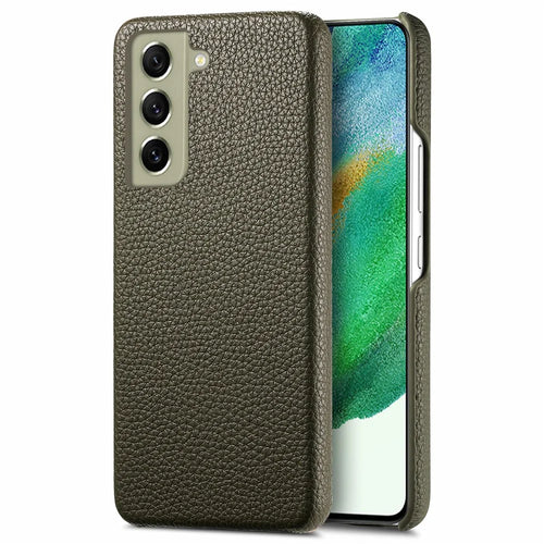Y1 For Samsung Galaxy S21 FE 5G Case Anti-Scratch Litchi Texture PU+PC Phone Cover - Midnight Green - 1