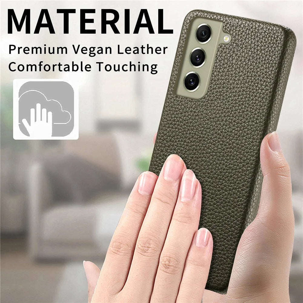Y1 For Samsung Galaxy S21 FE 5G Case Anti-Scratch Litchi Texture PU+PC Phone Cover - Midnight Green - 5