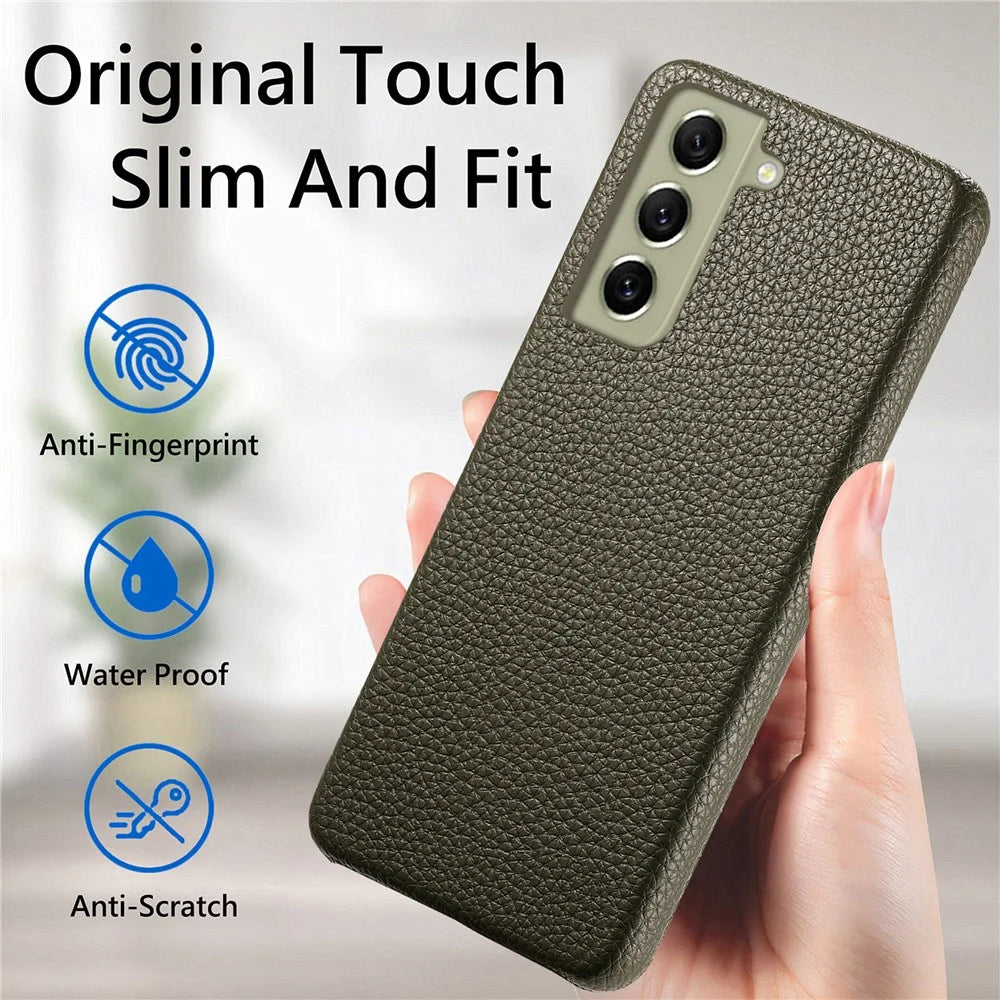 Y1 For Samsung Galaxy S21 FE 5G Case Anti-Scratch Litchi Texture PU+PC Phone Cover - Midnight Green - 6