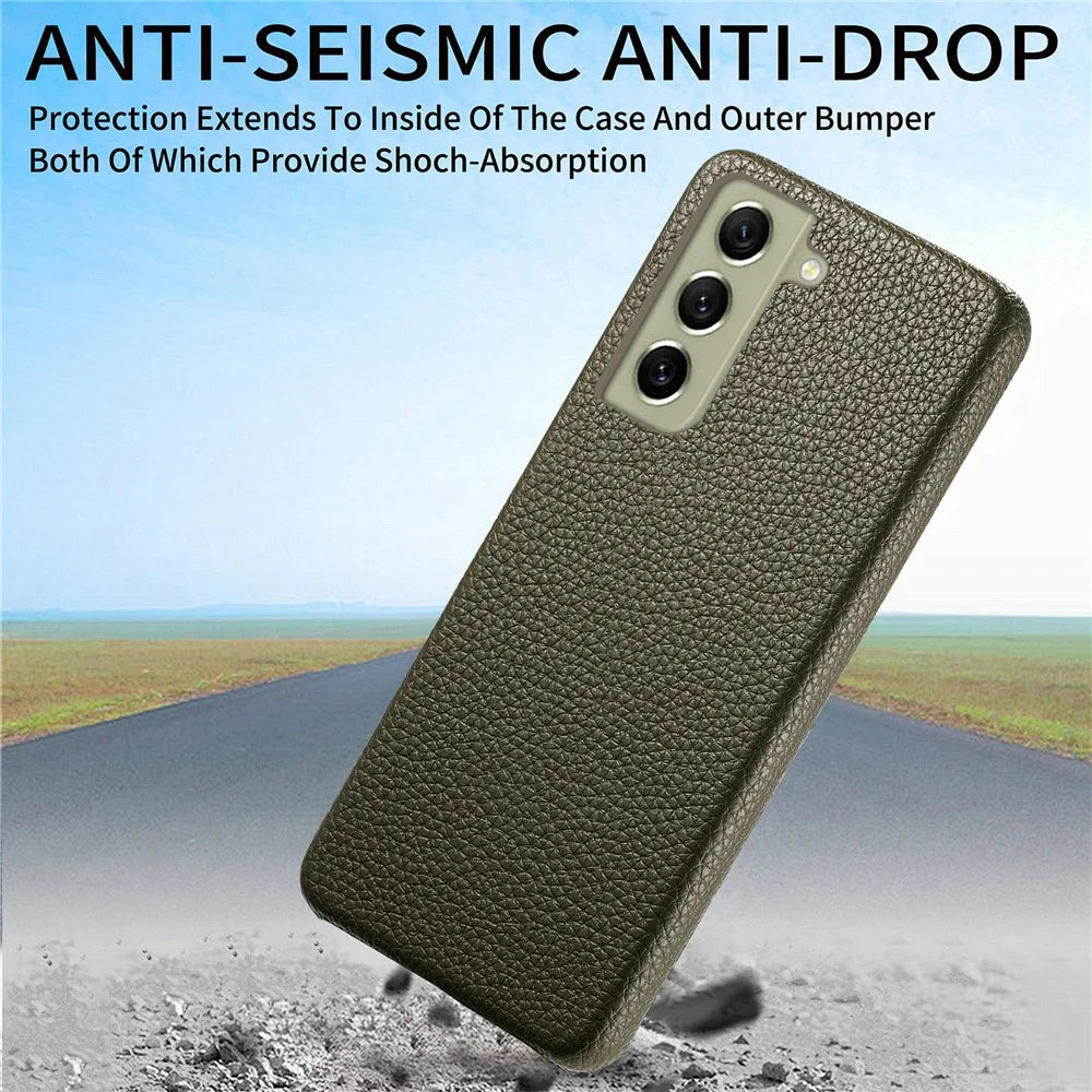 Y1 For Samsung Galaxy S21 FE 5G Case Anti-Scratch Litchi Texture PU+PC Phone Cover - Midnight Green - 7