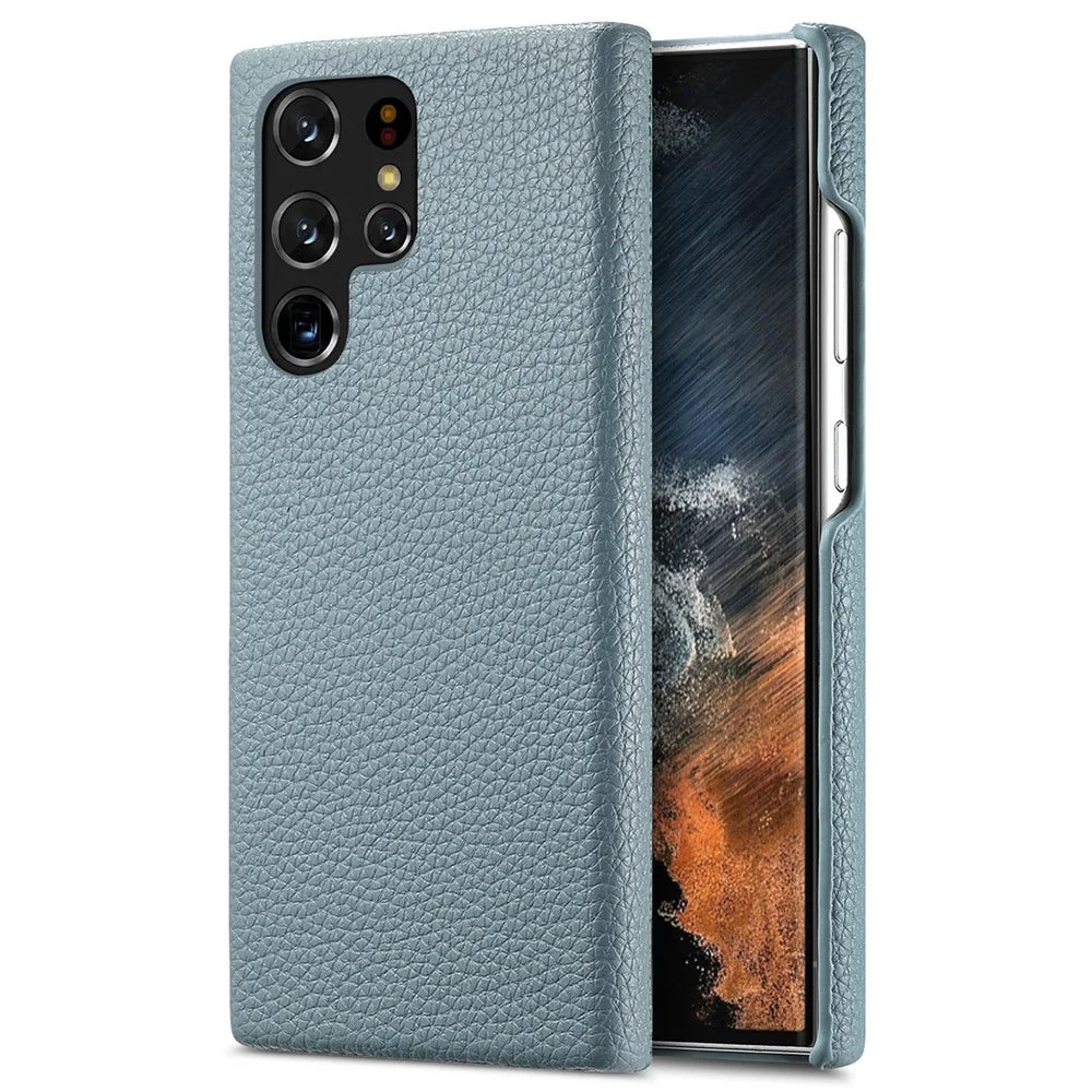 Y1 For Samsung Galaxy S22 Ultra 5G Slim Case Litchi Texture PU+PC Phone Cover - Baby Blue - 1