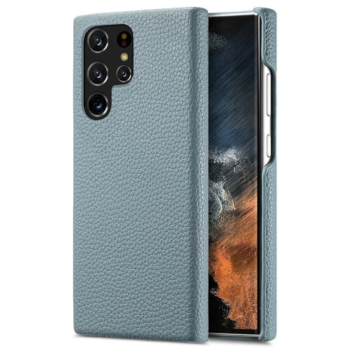 Y1 For Samsung Galaxy S22 Ultra 5G Slim Case Litchi Texture PU+PC Phone Cover - Baby Blue - 1