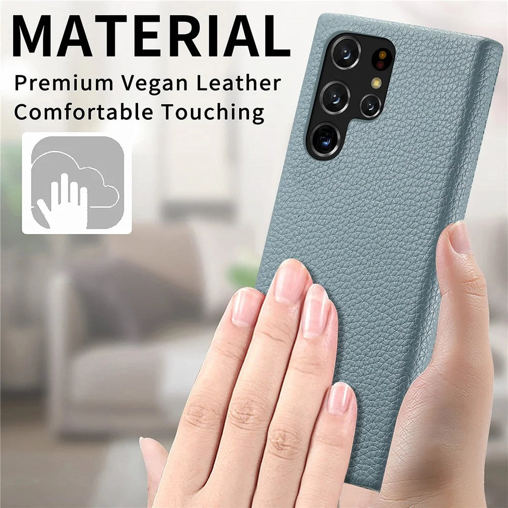 Y1 For Samsung Galaxy S22 Ultra 5G Slim Case Litchi Texture PU+PC Phone Cover - Baby Blue - 5