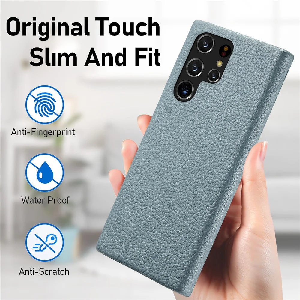 Y1 For Samsung Galaxy S22 Ultra 5G Slim Case Litchi Texture PU+PC Phone Cover - Baby Blue - 6