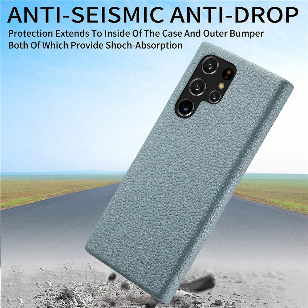 Y1 For Samsung Galaxy S22 Ultra 5G Slim Case Litchi Texture PU+PC Phone Cover - Baby Blue - 7