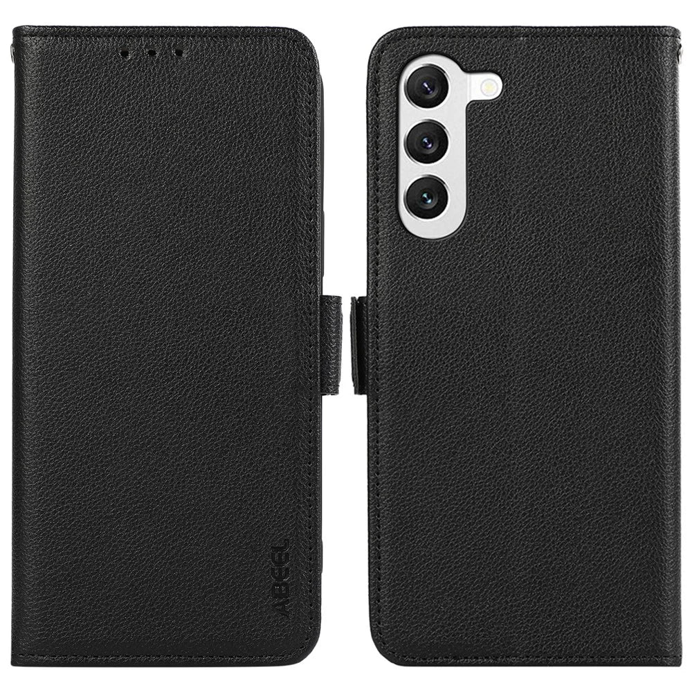 ABEEL For  Samsung Galaxy S22 5G Case Litchi Texture RFID Blocking Phone Leather Cover - Black - 1
