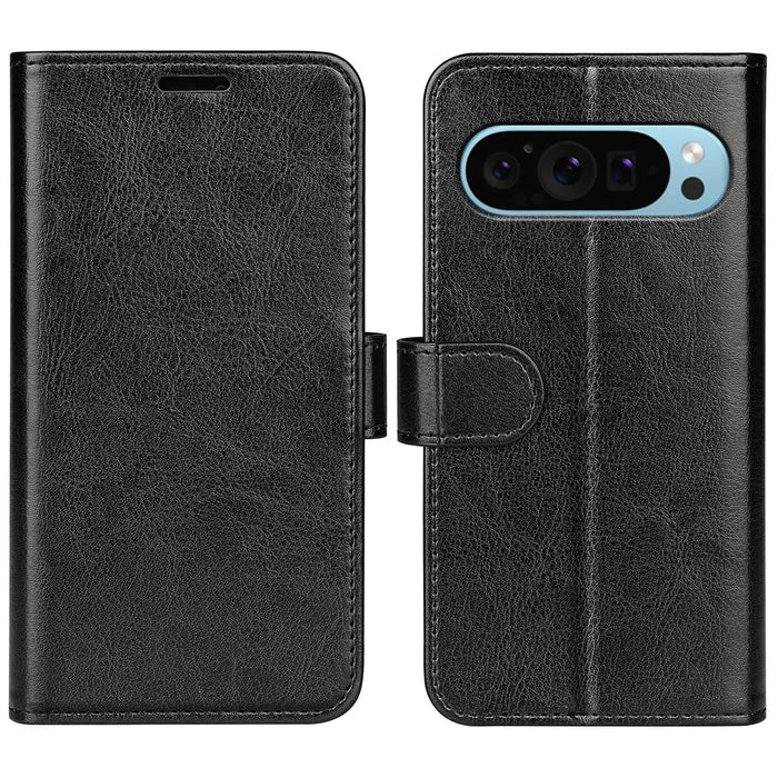 For Google Pixel 9 / Pixel 9 Pro Case Crazy Horse Texture TPU+PU Leather Wallet Flip Phone Cover - Black - 1