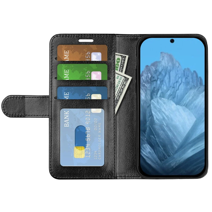 For Google Pixel 9 / Pixel 9 Pro Case Crazy Horse Texture TPU+PU Leather Wallet Flip Phone Cover - Black - 2