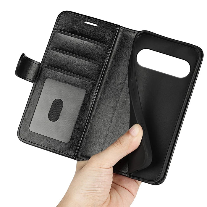 For Google Pixel 9 / Pixel 9 Pro Case Crazy Horse Texture TPU+PU Leather Wallet Flip Phone Cover - Black - 5