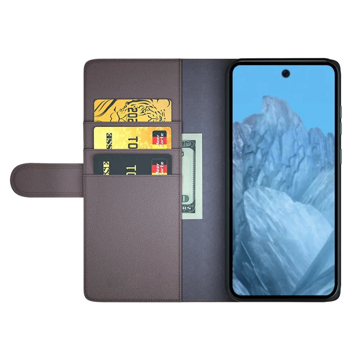 For Google Pixel 9 / Pixel 9 Pro Case Genuine Split Leather Phone Cover with Wallet Stand - Brown - 2