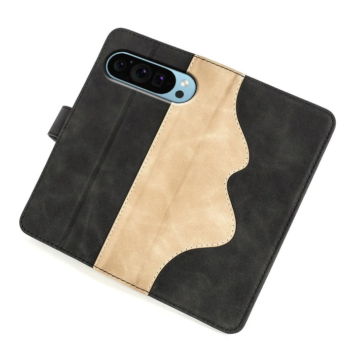 For Google Pixel 9 / Pixel 9 Pro Case PU Leather Wallet Color Splicing Drop-Proof Cell Phone Cover - Black - 4