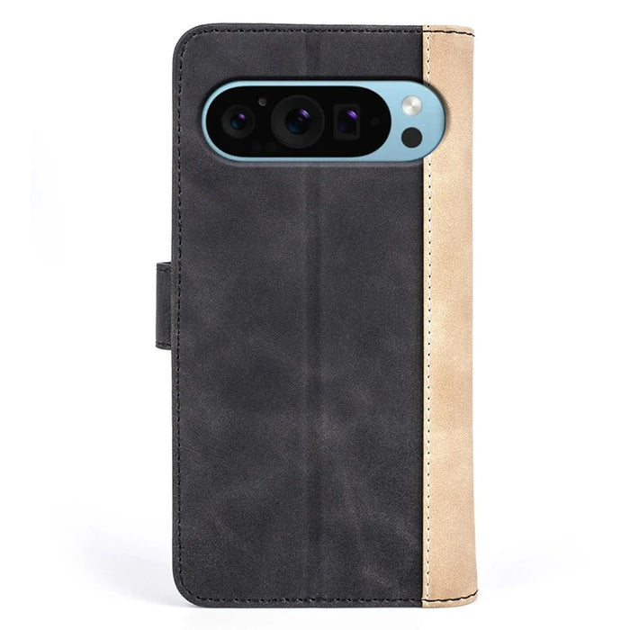 For Google Pixel 9 / Pixel 9 Pro Case PU Leather Wallet Color Splicing Drop-Proof Cell Phone Cover - Black - 7