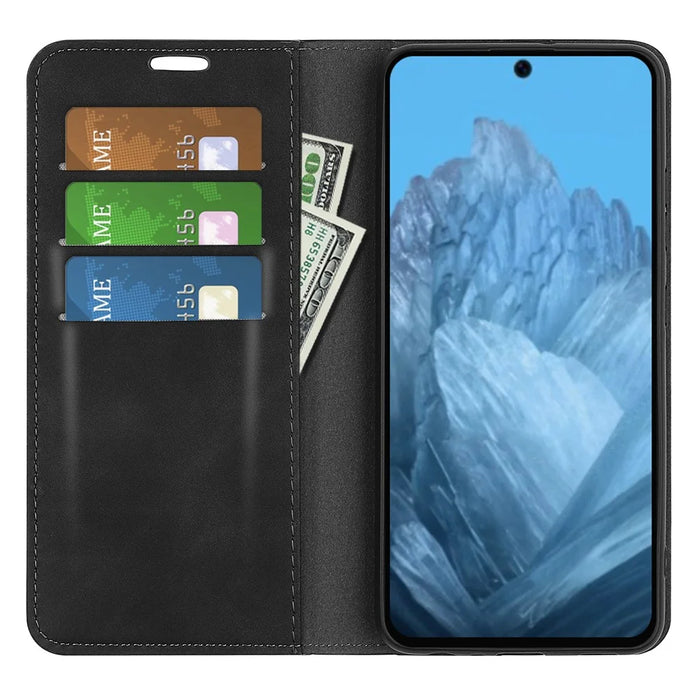 For Google Pixel 9 / Pixel 9 Pro Leather Case Skin-Touch Magnetic Closing Phone Cover - Black - 2