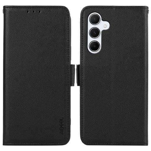 ABEEL For Samsung Galaxy A34 5G Leather Case RFID Blocking Adjustable Stand Phone Cover - Black - 1