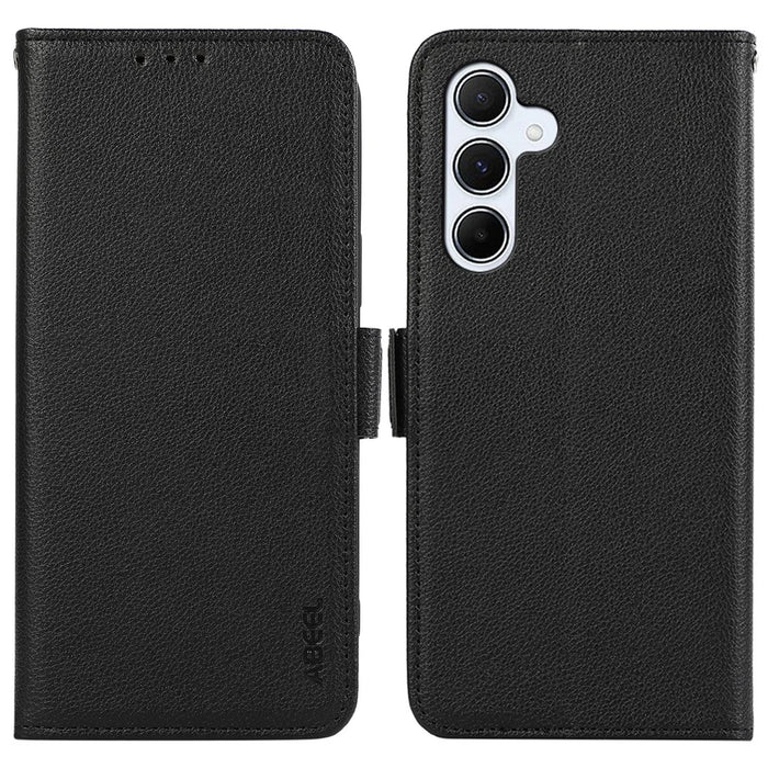 ABEEL For Samsung Galaxy A34 5G Leather Case RFID Blocking Adjustable Stand Phone Cover - Black - 1