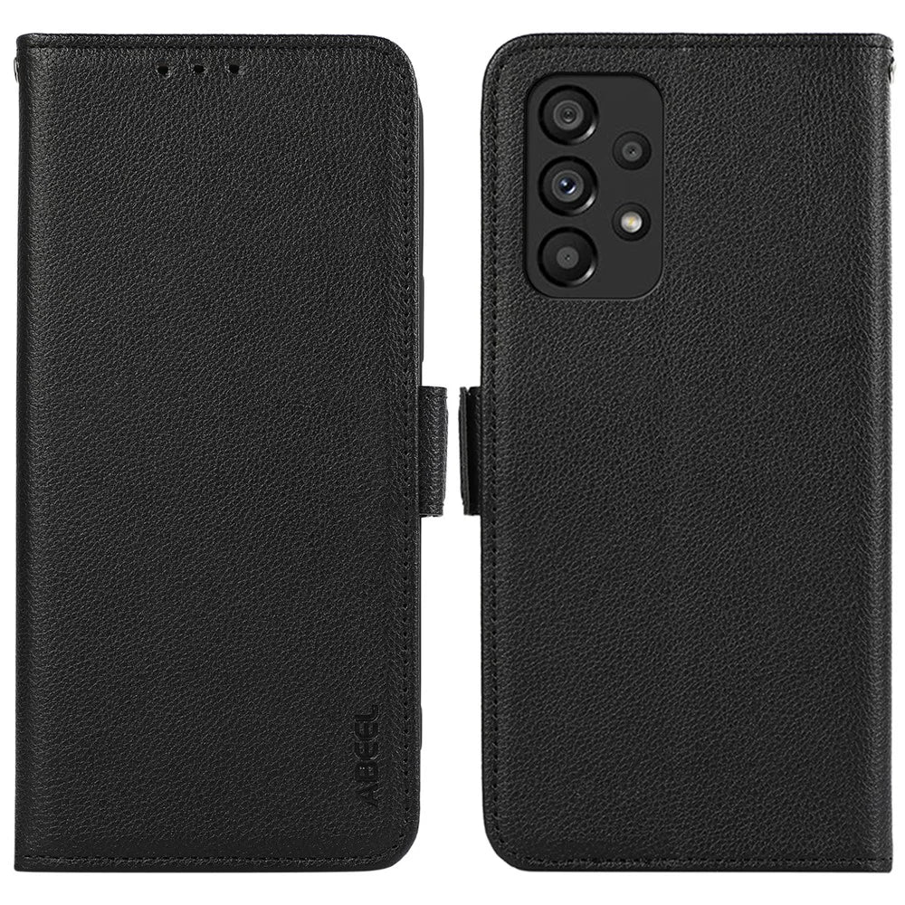 ABEEL For Samsung Galaxy A23 4G / A23 5G (Global Version) Case Anti-Scratch PU Leather RFID Blocking Phone Shell - Black - 1