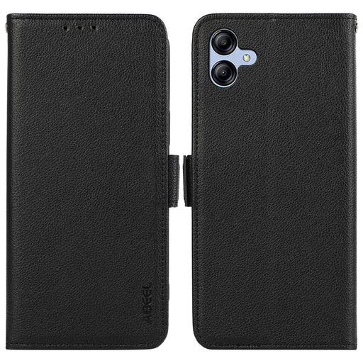 ABEEL For Samsung Galaxy A04 4G (164.4 x 76.3 x 9.1 mm) RFID Blocking Wallet Shell Phone Cover PU Leather Case - Black - 1