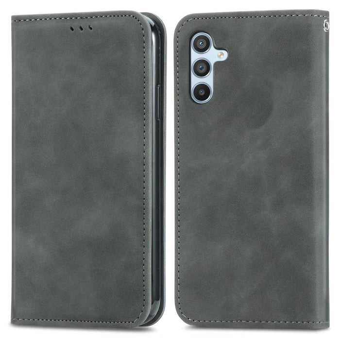 For Samsung Galaxy A54 5G Case Skin-touch Leather Magnetic Adsorption Flip Phone Cover - Grey - 1