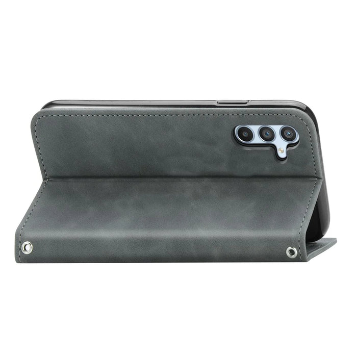 For Samsung Galaxy A54 5G Case Skin-touch Leather Magnetic Adsorption Flip Phone Cover - Grey - 4