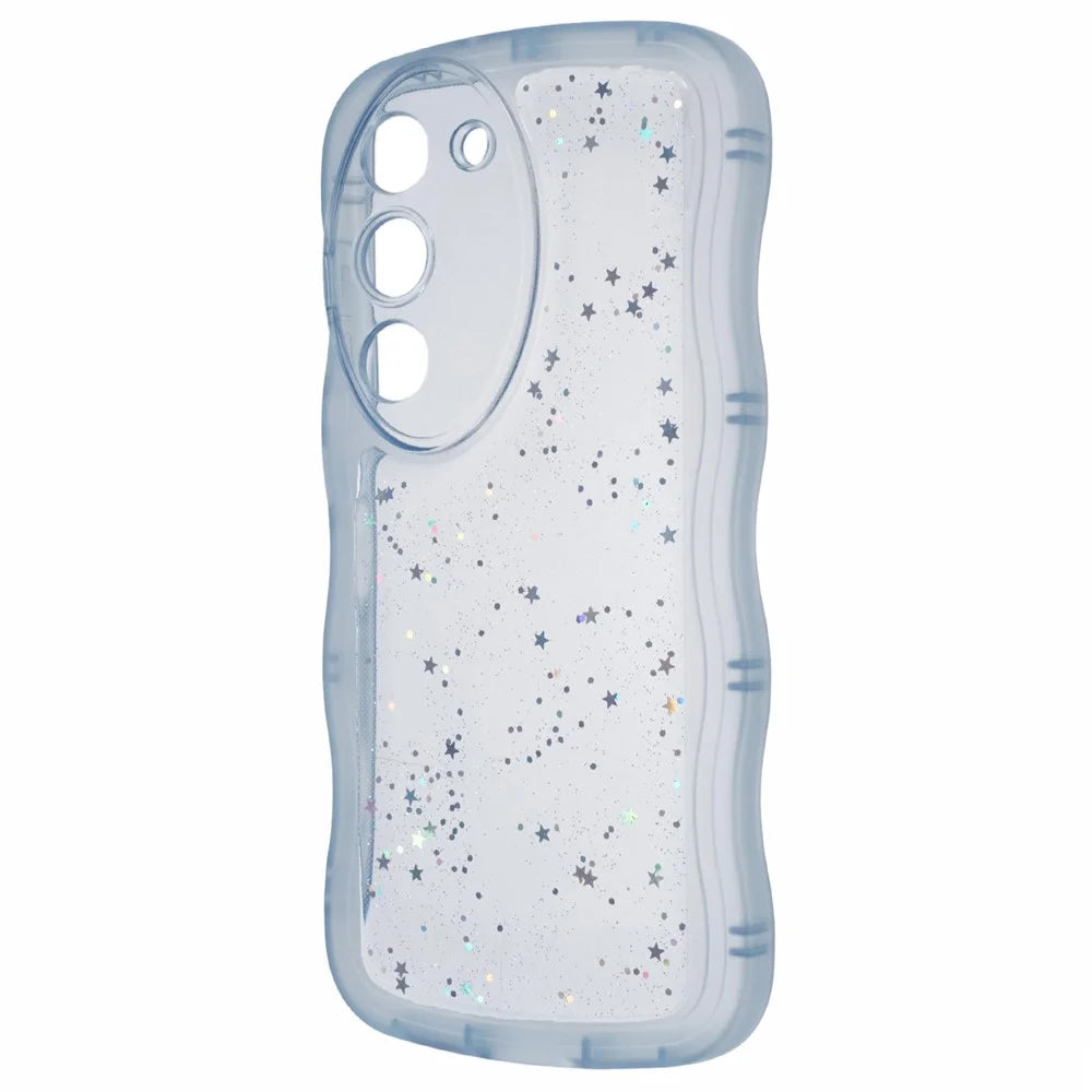 JTW Series for Samsung Galaxy S23 TPU Case Wavy Edge Epoxy Anti-Drop Phone Cover - Transparent Blue - 3