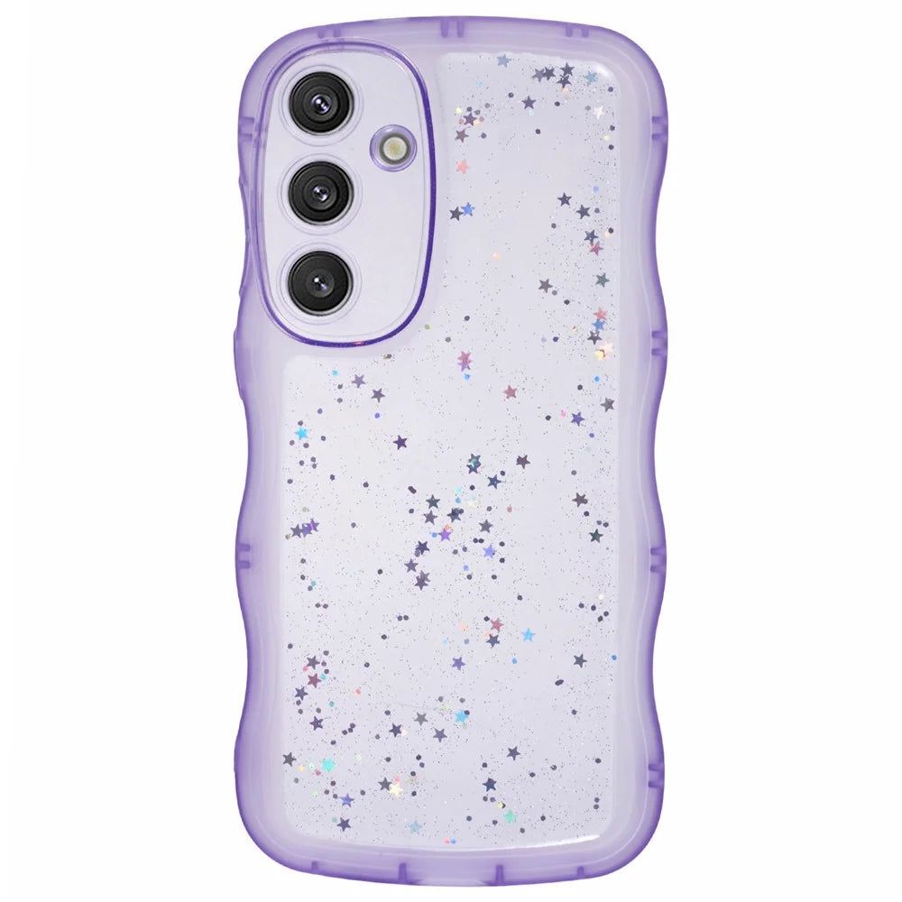 JTW Series for Samsung Galaxy S24 Case Wavy Edge Epoxy TPU Phone Cover - Transparent Purple - 1
