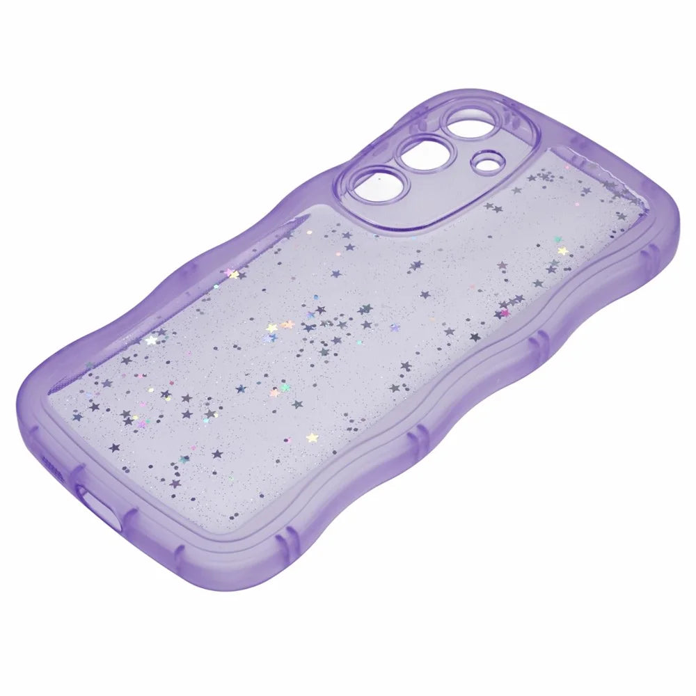 JTW Series for Samsung Galaxy S24 Case Wavy Edge Epoxy TPU Phone Cover - Transparent Purple - 4
