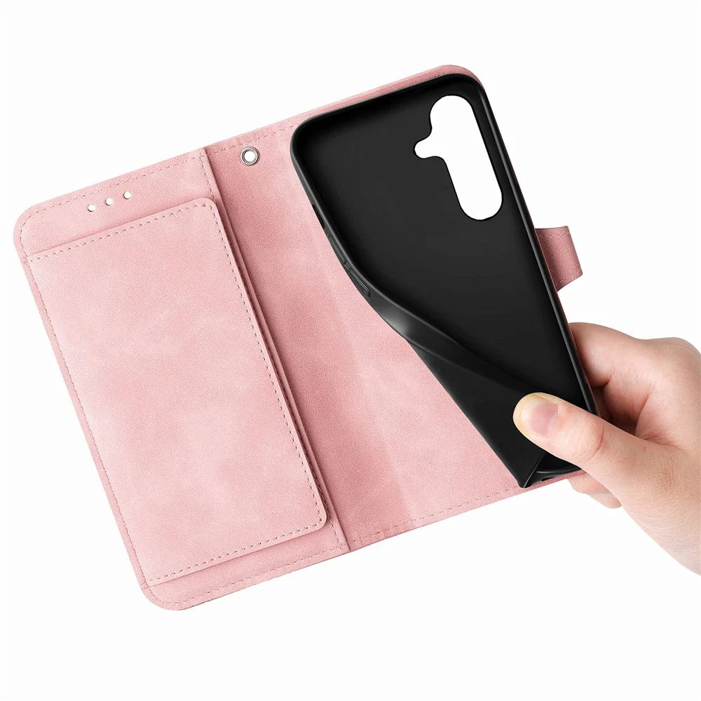 For Samsung Galaxy A15 4G / 5G Zipper Wallet Case with Strap Flower Imprint PU Leather Phone Cover - Pink - 5