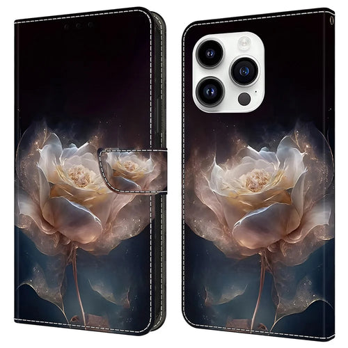 For iPhone 14 Pro Case Pattern PU Leather Flip Phone Cover Wallet - Peony - 1