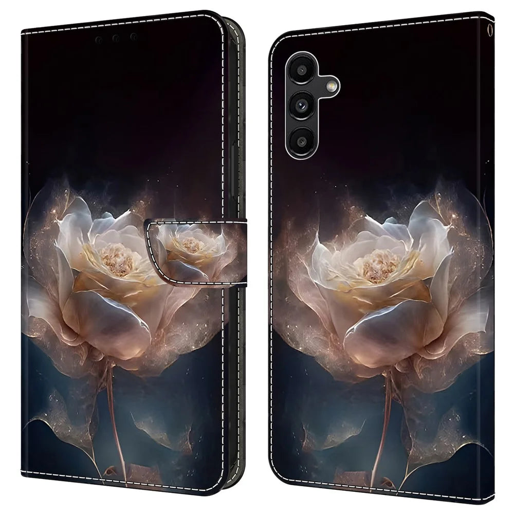 For Samsung Galaxy S24 Case Pattern Printing Leather Flip Phone Case - Peony - 1