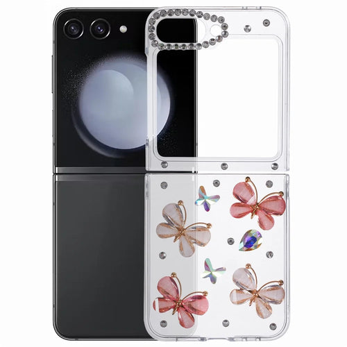 For Samsung Galaxy Z Flip7 FE 5G / Z Flip6 5G Case 2-Piece Design Rhinestone Decor Plastic Phone Cover - Butterflies - 1