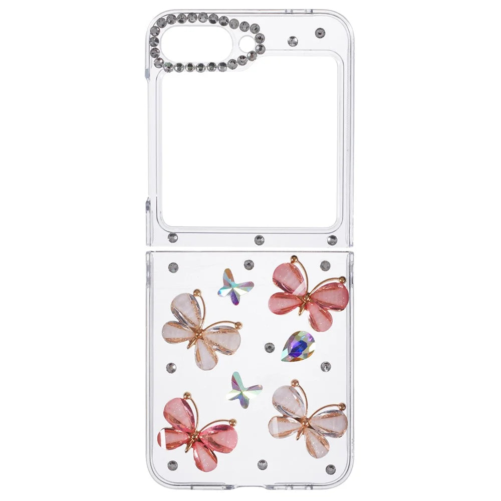 For Samsung Galaxy Z Flip7 FE 5G / Z Flip6 5G Case 2-Piece Design Rhinestone Decor Plastic Phone Cover - Butterflies - 2