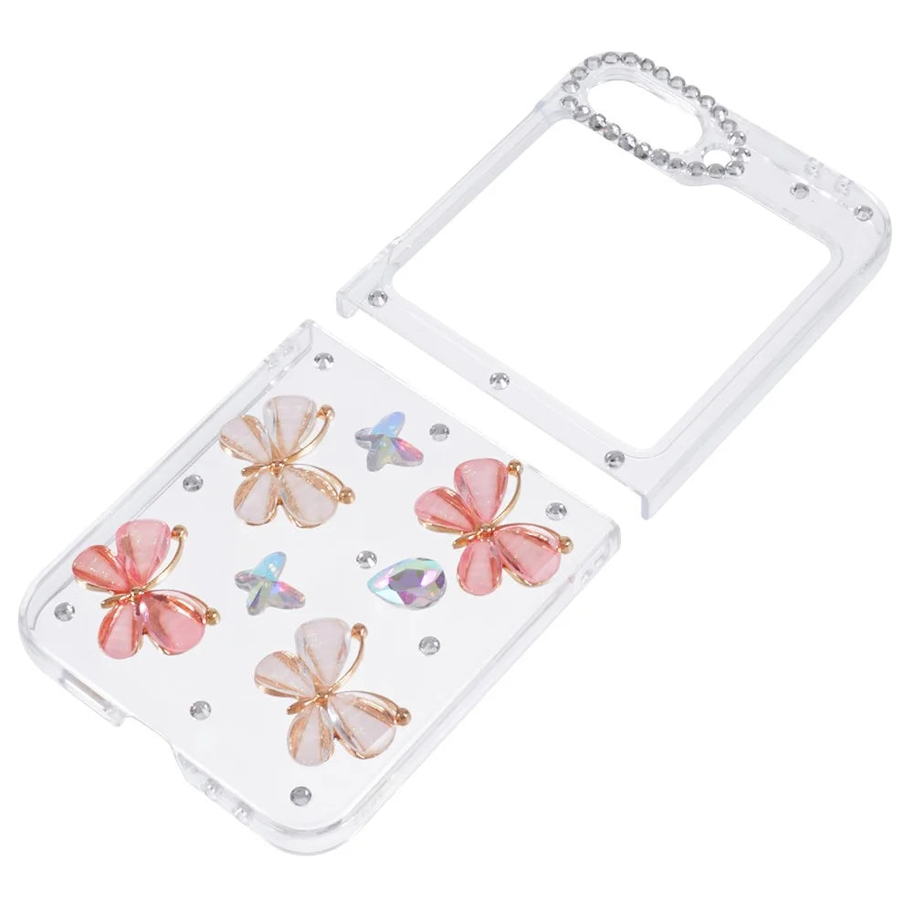 For Samsung Galaxy Z Flip7 FE 5G / Z Flip6 5G Case 2-Piece Design Rhinestone Decor Plastic Phone Cover - Butterflies - 3