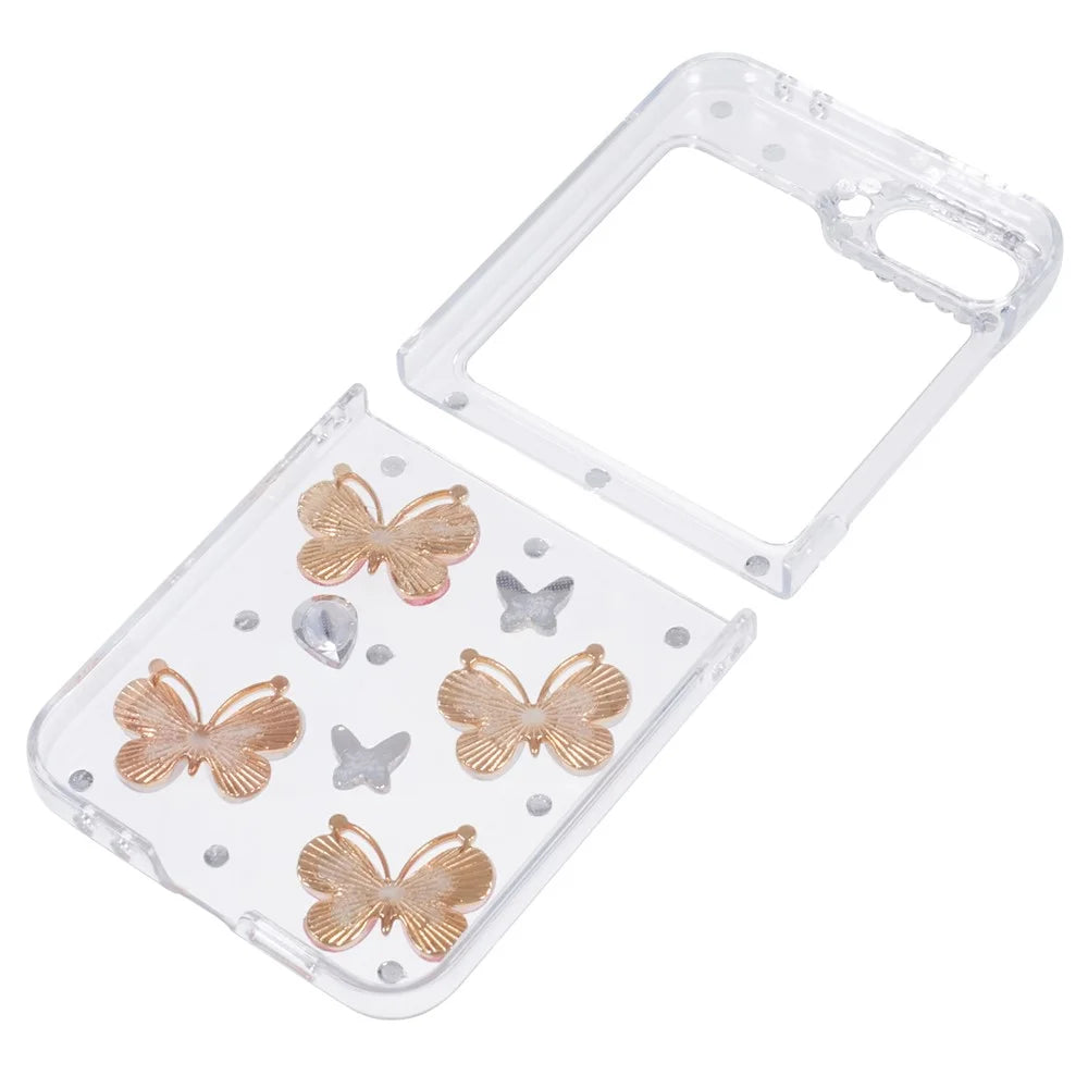 For Samsung Galaxy Z Flip7 FE 5G / Z Flip6 5G Case 2-Piece Design Rhinestone Decor Plastic Phone Cover - Butterflies - 4