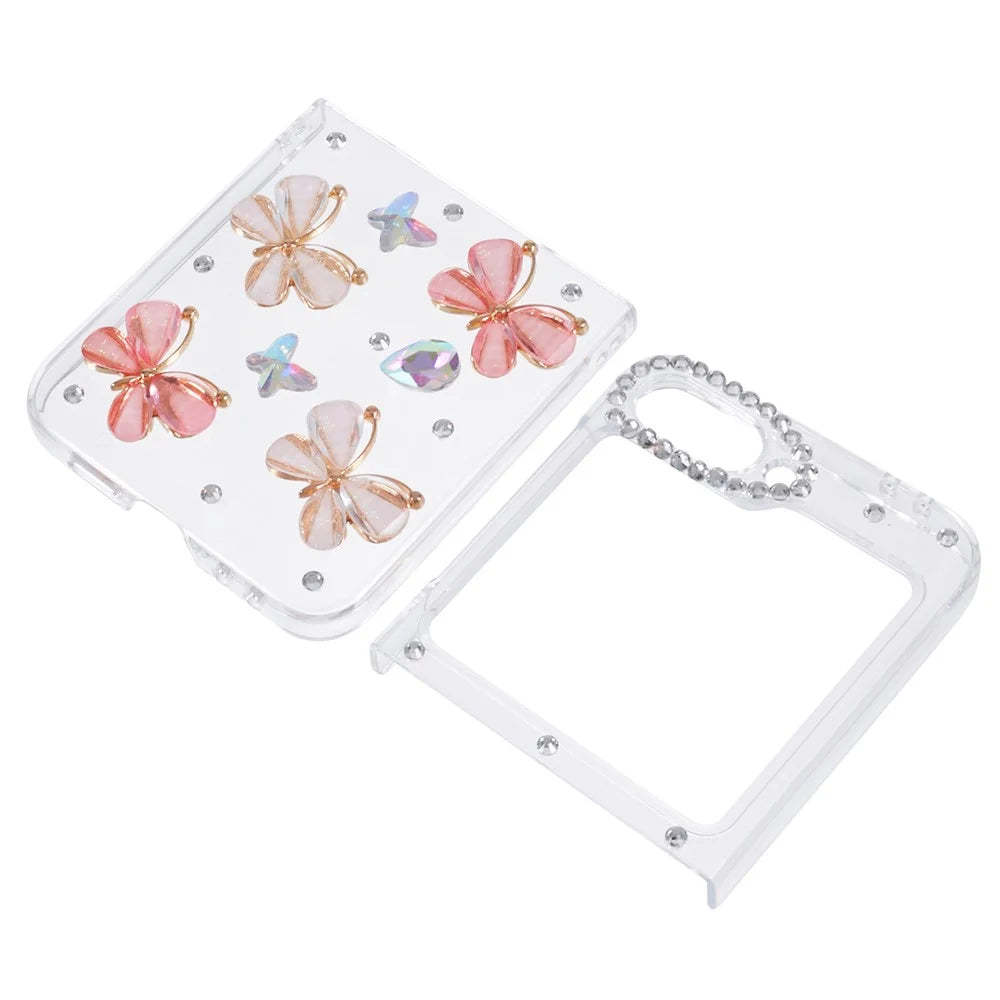 For Samsung Galaxy Z Flip7 FE 5G / Z Flip6 5G Case 2-Piece Design Rhinestone Decor Plastic Phone Cover - Butterflies - 5