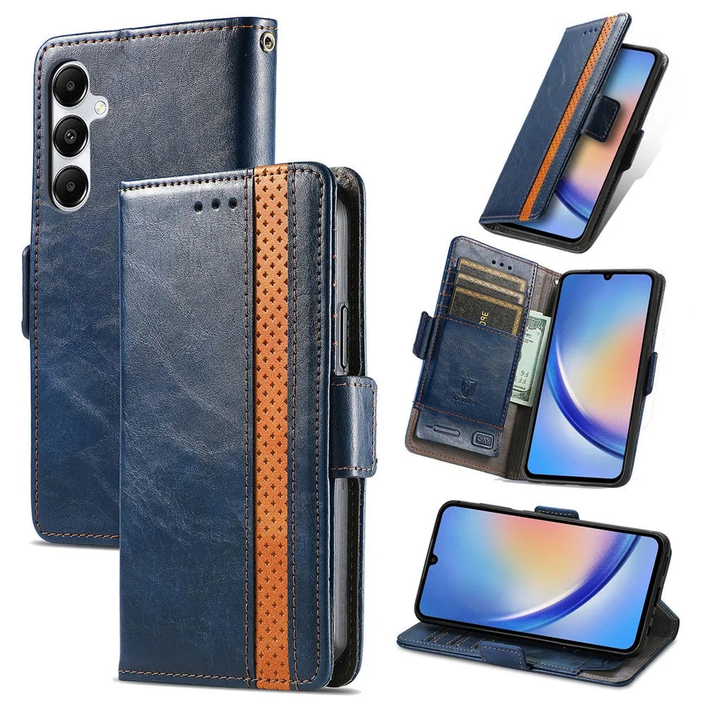 For Samsung Galaxy A35 5G Phone Cases CASENEO PU Leather Cover Stand with RFID Blocking Wallet - Blue - 7
