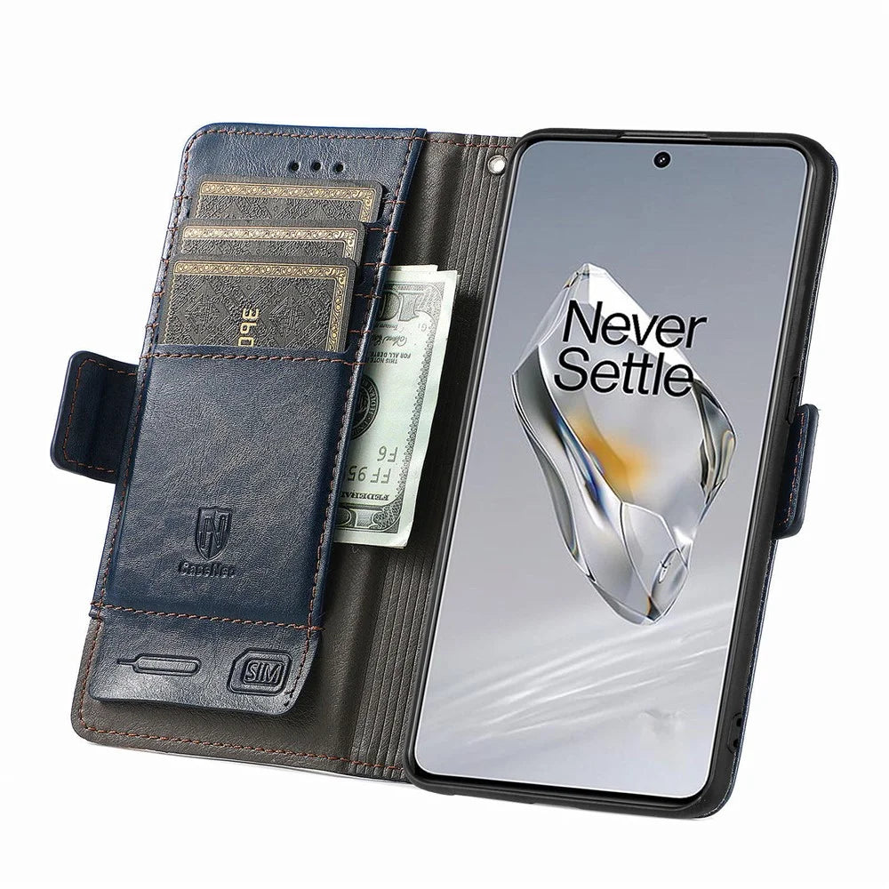 For OnePlus 12 5G Phone Cases CASENEO PU Leather Cover Stand with RFID Blocking Wallet - Blue - 2