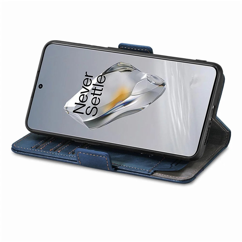 For OnePlus 12 5G Phone Cases CASENEO PU Leather Cover Stand with RFID Blocking Wallet - Blue - 3