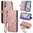 For Samsung Galaxy A55 5G Zipper Wallet Case Geometry Lines Leather Phone Cover with Strap - Pink - 1