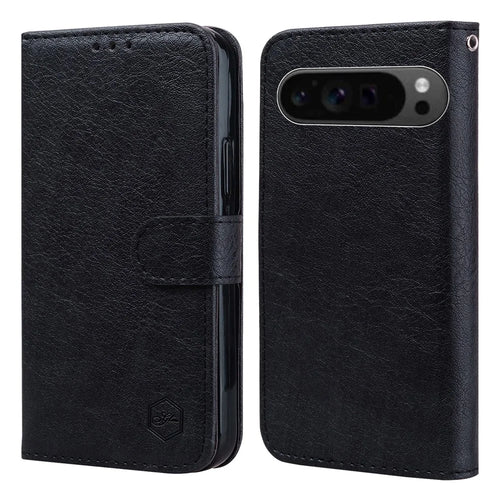 For Google Pixel 9 Pro XL Case Leather Wallet Phone Stand Phone Protective Cover - Black - 1