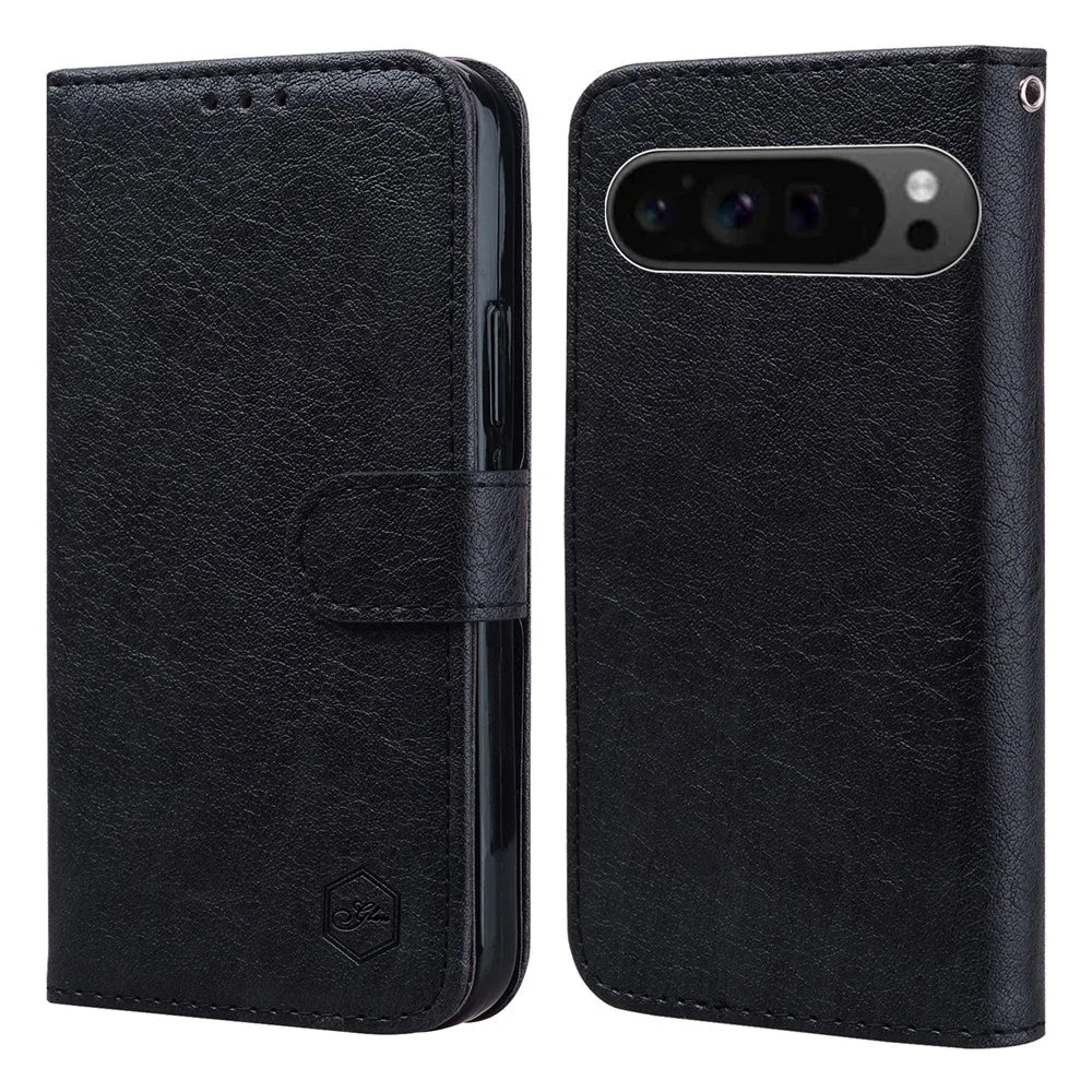 For Google Pixel 9 Pro XL Case Leather Wallet Phone Stand Phone Protective Cover - Black - 1