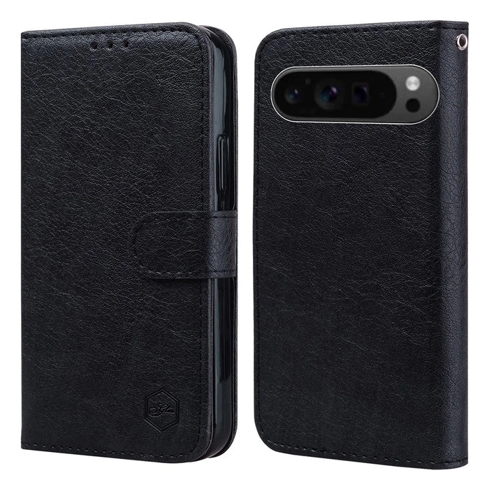 For Google Pixel 9 Pro XL Case Leather Wallet Phone Stand Phone Protective Cover - Black - 1