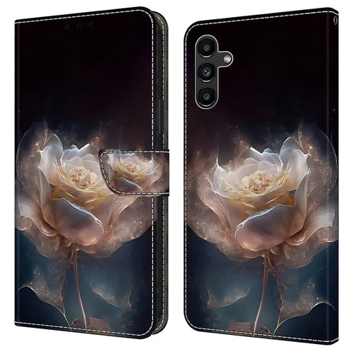 For Samsung Galaxy A55 5G Leather Case Wallet Stand Phone Cover Pattern Printed - Peony - 1